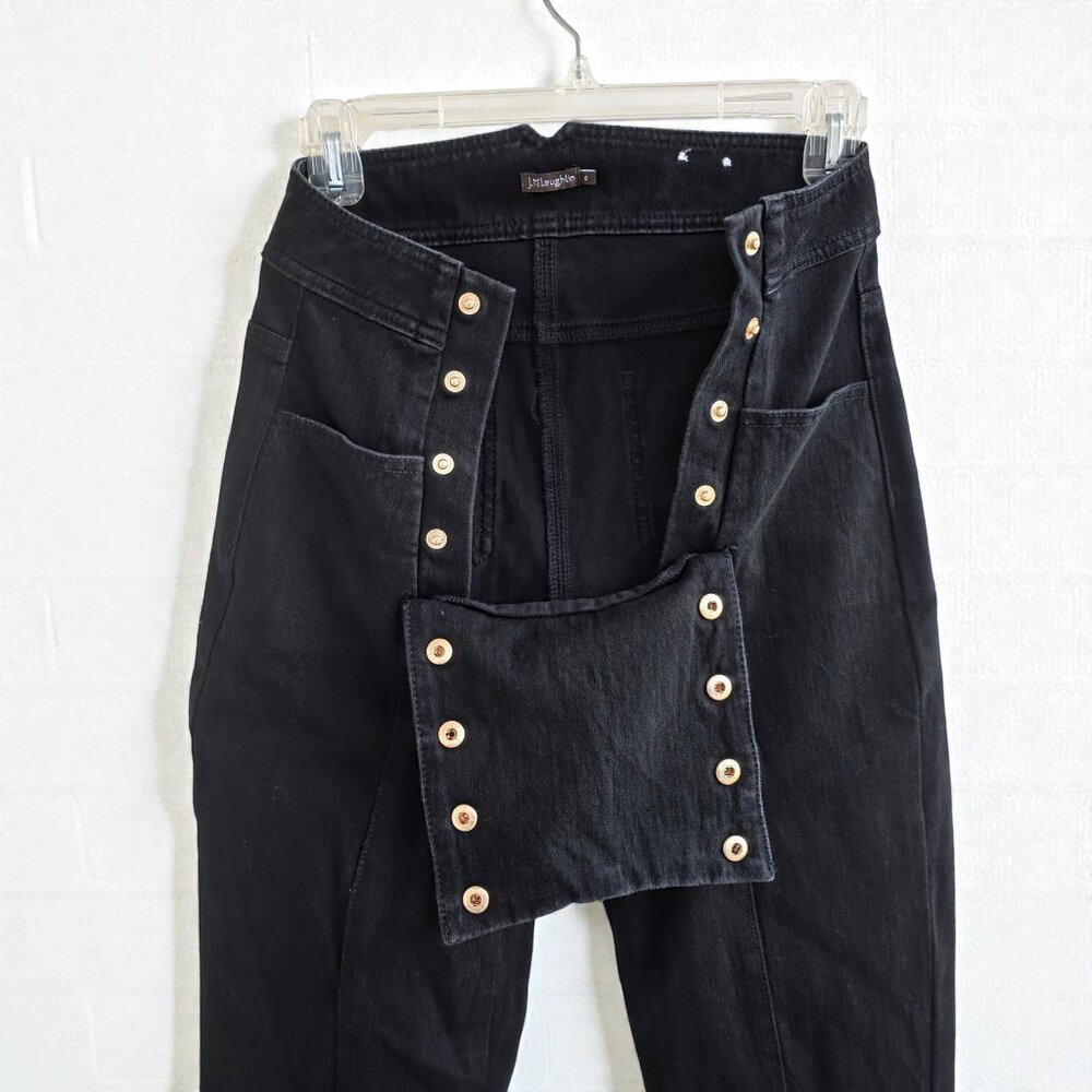 J. McLaughlin Hastings black denim high-rise skinny jeans gold button sailor - Picture 8 of 8